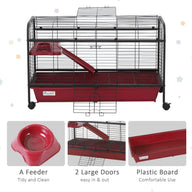 41" Metal Small Animal Cage with Feeder, Ramp & Rolling Wheels