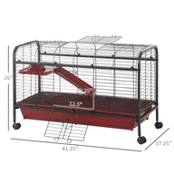 41" Metal Small Animal Cage with Feeder, Ramp & Rolling Wheels