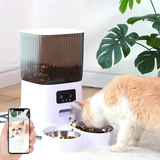 5L Double Bowls Smart Automatic Cat Feeder With Camera Cat Dry Food Video Dispenser Pet Smart Voice Recorder Auto Feeder For Dog - Asmota