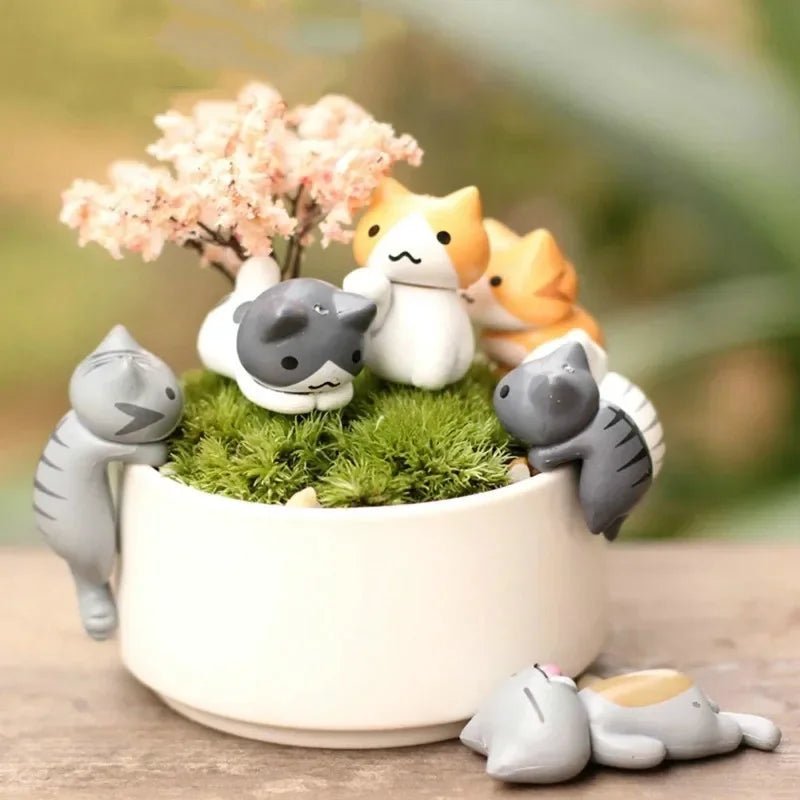 6 Pcs/Set Cartoon Lucky Cat Home Garden Bonsai Decorations Miniatures Gift Lovely Micro Landscape Kitten Miniature Craft - Asmota