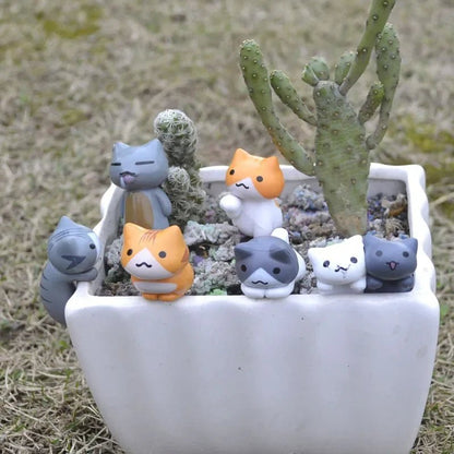 6 Pcs/Set Cartoon Lucky Cat Home Garden Bonsai Decorations Miniatures Gift Lovely Micro Landscape Kitten Miniature Craft - Asmota