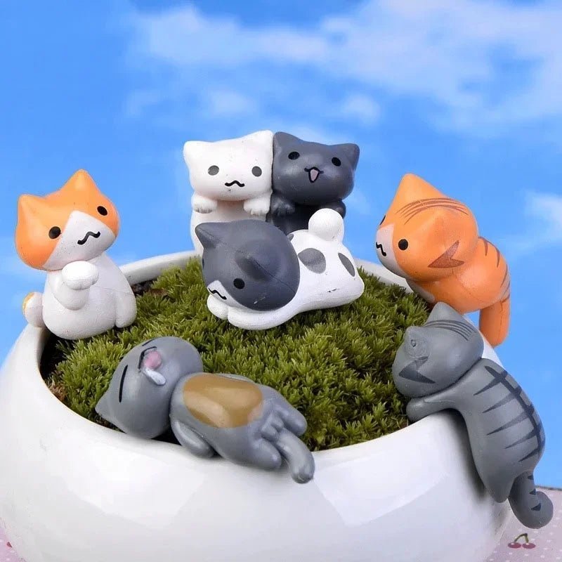 6 Pcs/Set Cartoon Lucky Cat Home Garden Bonsai Decorations Miniatures Gift Lovely Micro Landscape Kitten Miniature Craft - Asmota