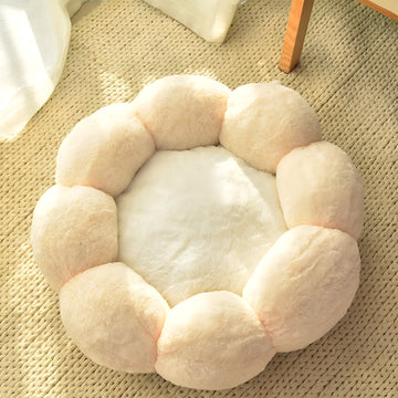 Round Thick Velvet Cat Bed with Flower Pattern