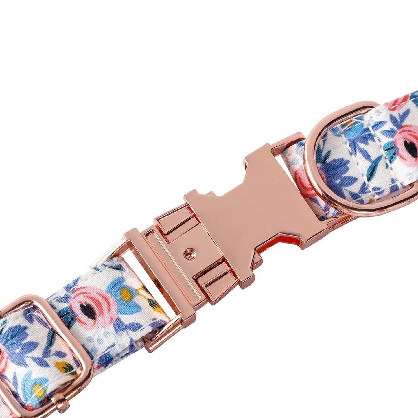 Cotton Floral Pattern Dog Collar with Rose Gold Buckle