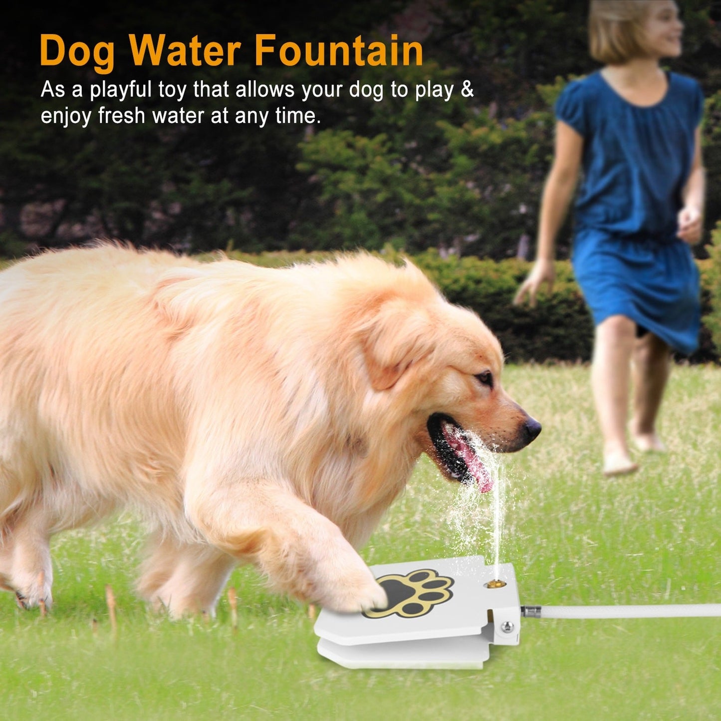 Step-On Activated Dog Water Fountain with Paw Pedal Valve White