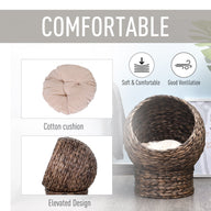 Handwoven Elevated Cat Bed with Rotating Basket and Cushion, Dark Gray