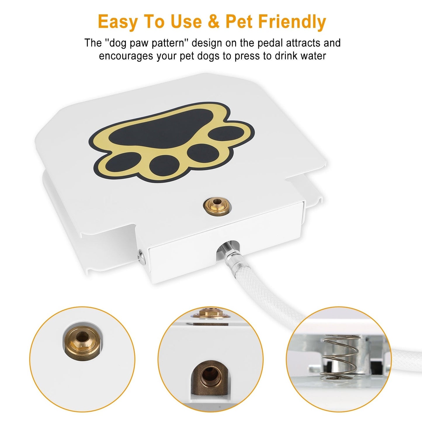 Step-On Activated Dog Water Fountain with Paw Pedal Valve White