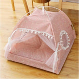 Semi-Enclosed Soft Cloth Dog Bed in Floral and Solid Colors