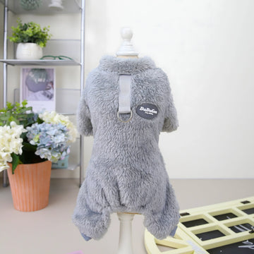 Faux Fur Four-Legged Dog Jumpsuit in Brown, Gray, Pink