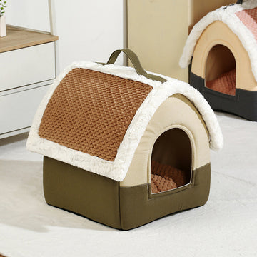 Foldable Winter Warm Fabric Dog House Bed for Small & Medium Dogs