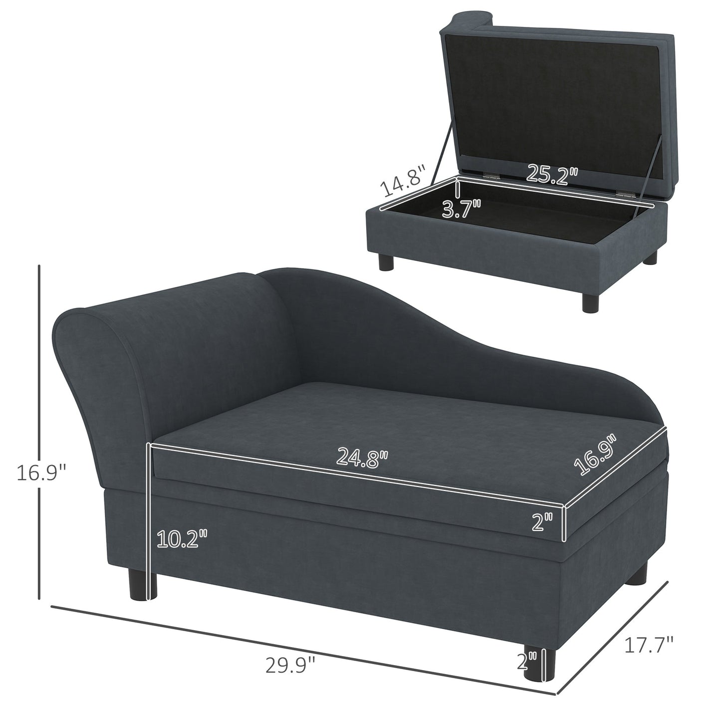 Dark Gray Sofa Dog Bed with Storage 750x490x165 mm
