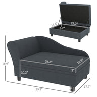 Dark Gray Sofa Dog Bed with Storage 750x490x165 mm