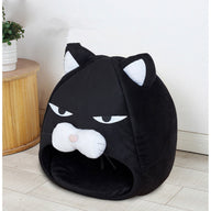 Cat House Bed with Enclosed Face Design & Litter Mat in Black, S & M