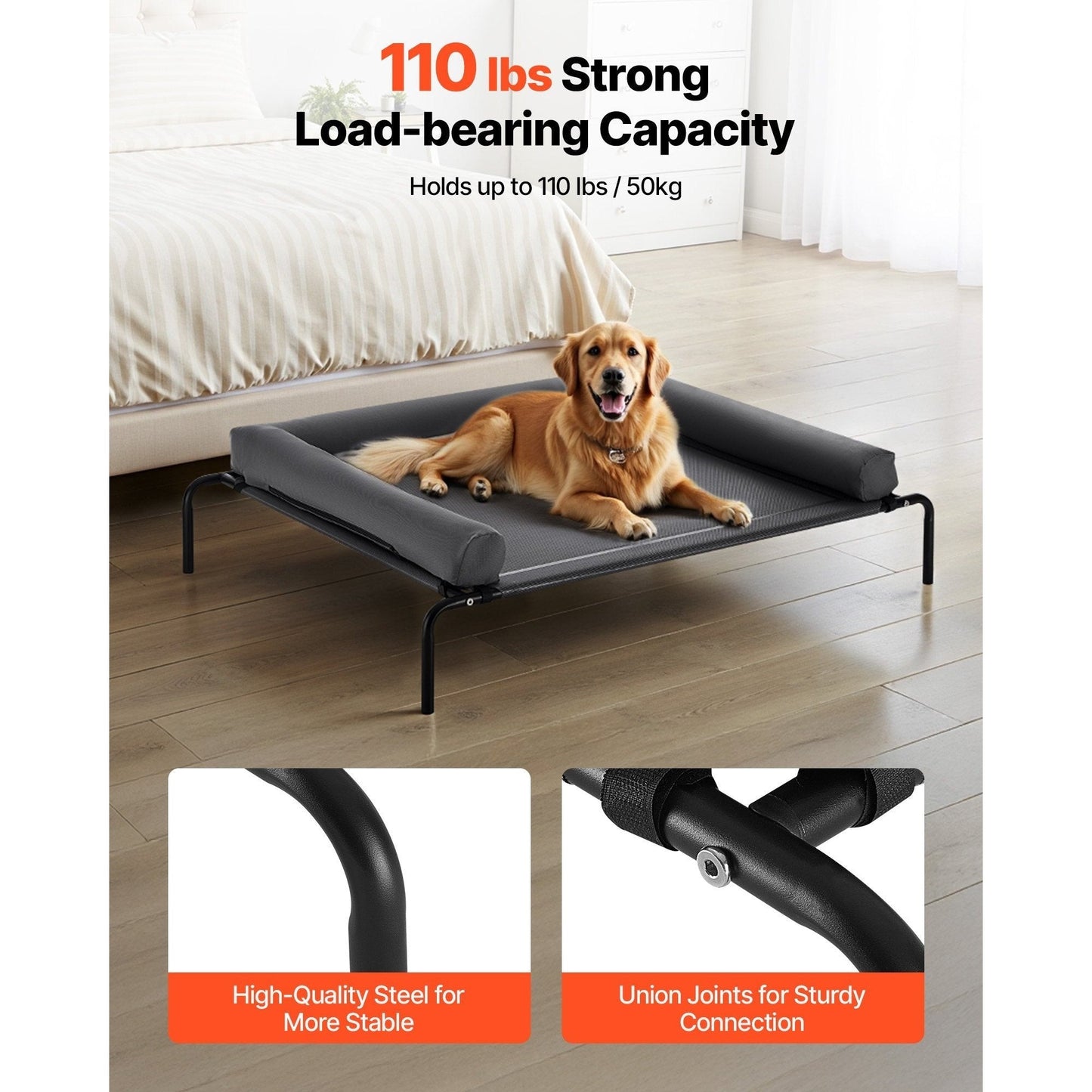 Elevated Large Mesh Dog Bed with Pillow XL in Black