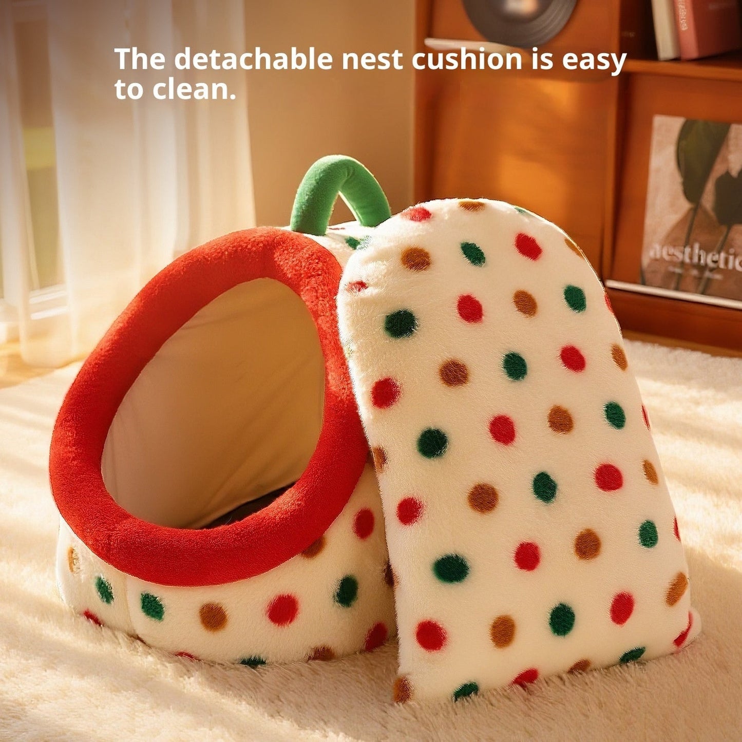 Semi Enclosed Fabric Dog Bed in Polka Dot or Love Pattern