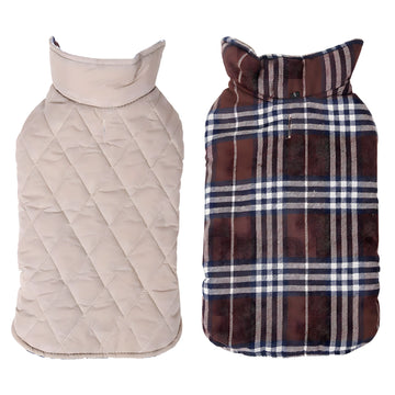 Waterproof Reversible Lattice Dog Jacket with Fleece Lining