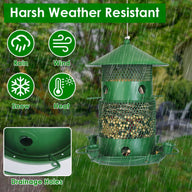 Green Metal Squirrel-Proof Wild Bird Feeder with 360° Perches