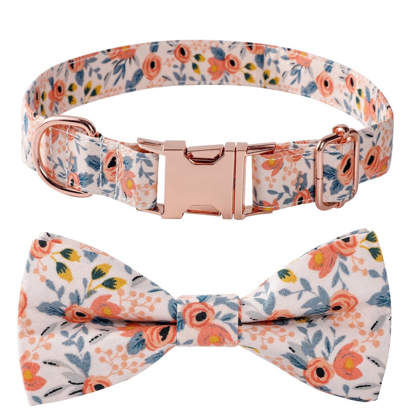 Cotton Floral Pattern Dog Collar with Rose Gold Buckle
