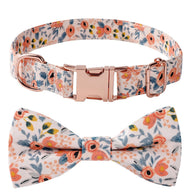Cotton Floral Pattern Dog Collar with Rose Gold Buckle