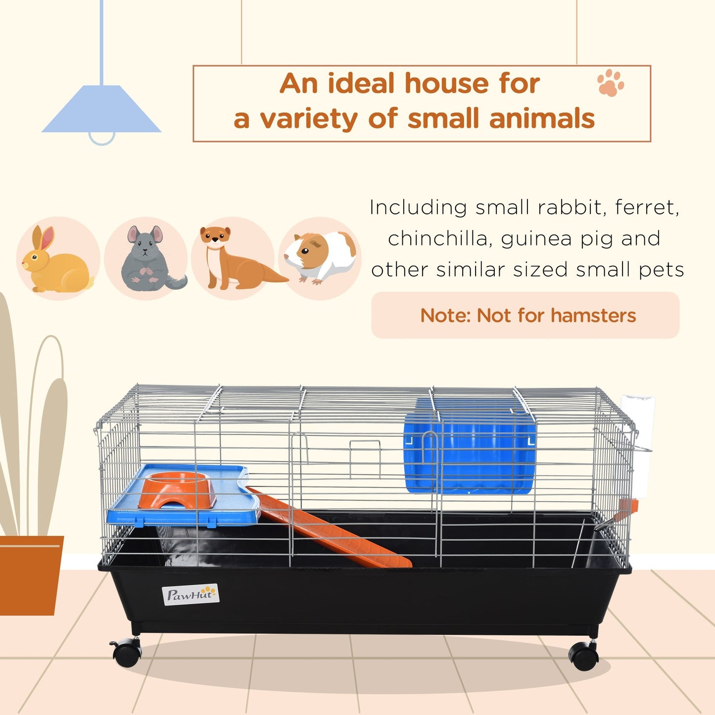35L Black Metal Chinchilla Cage with Feeder and Ramp