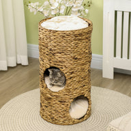 Elevated Brown Cat Bed with Three Hideaways and Plush Cushions