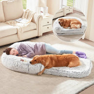 Orthopedic Foldable Plush Dog Bed for Large Dogs in Faux Fur