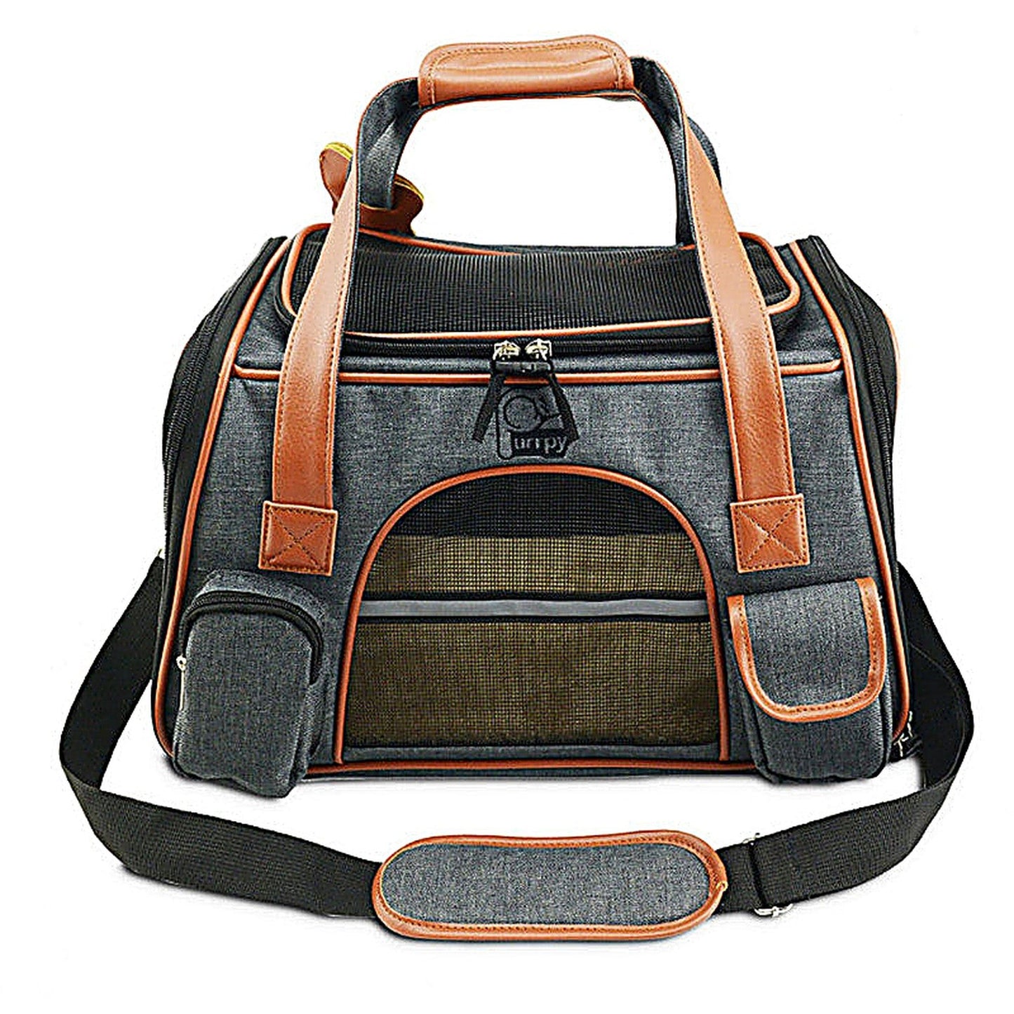 Cat Carrier Bag with Fabric Body and Leather Handles