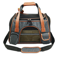Cat Carrier Bag with Fabric Body and Leather Handles