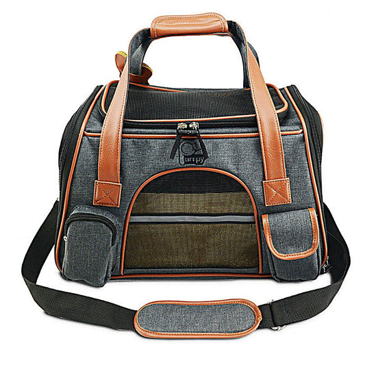 Cat Carrier Bag with Fabric Body and Leather Handles