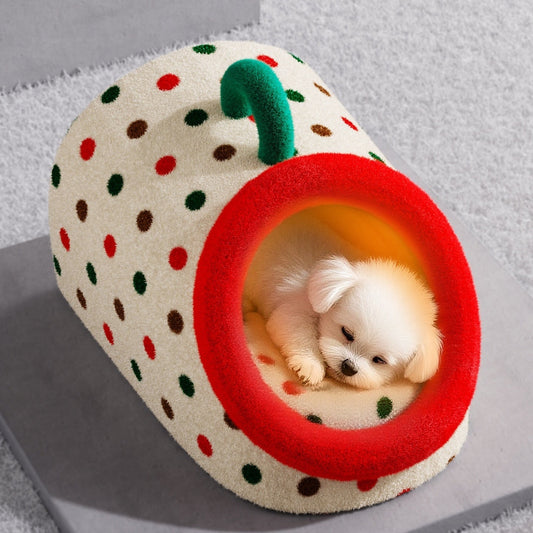 Semi Enclosed Fabric Dog Bed in Polka Dot or Love Pattern