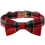 Christmas Dog Collar with Rose Gold Buckle and Plaid Pattern