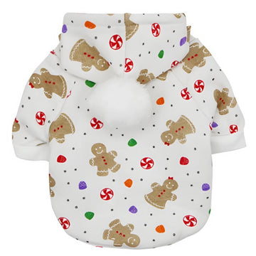 Festive Fabric Dog Hoodie with Hood and Pom-Pom