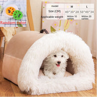 Striped Plush Semi-Enclosed Portable Dog Nest Bed