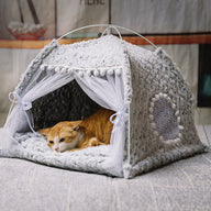 Semi-Enclosed Soft Cloth Dog Bed in Floral and Solid Colors