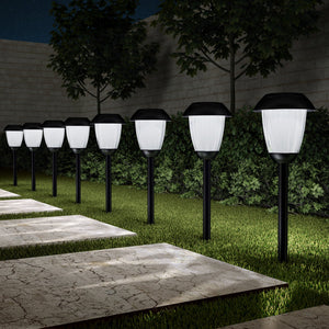 8 Solar Outdoor Lights - 16-Inch-Tall Stainless-Steel Stake Lights for Gardens, Walkways, Driveways, Landscapes, and Patios by Pure Garden (Set of 8)