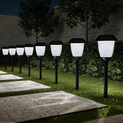 8 Solar Outdoor Lights - 16-Inch-Tall Stainless-Steel Stake Lights for Gardens, Walkways, Driveways, Landscapes, and Patios by Pure Garden (Set of 8)