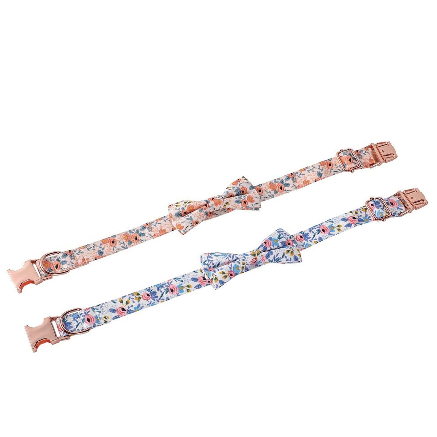 Cotton Floral Pattern Dog Collar with Rose Gold Buckle
