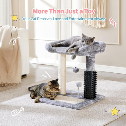 Small 4-in-1 Cat Tree Tower With Self-grooming Brush And Natural Sisal Scratching Post, Soft Plush Cat Bed And Hanging Ball, Suitable For Indoor Kittens