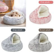 Semi-Closed Shell Plush Fabric Dog Bed with Four Seasons Cover