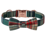 Christmas Dog Collar with Rose Gold Buckle and Plaid Pattern