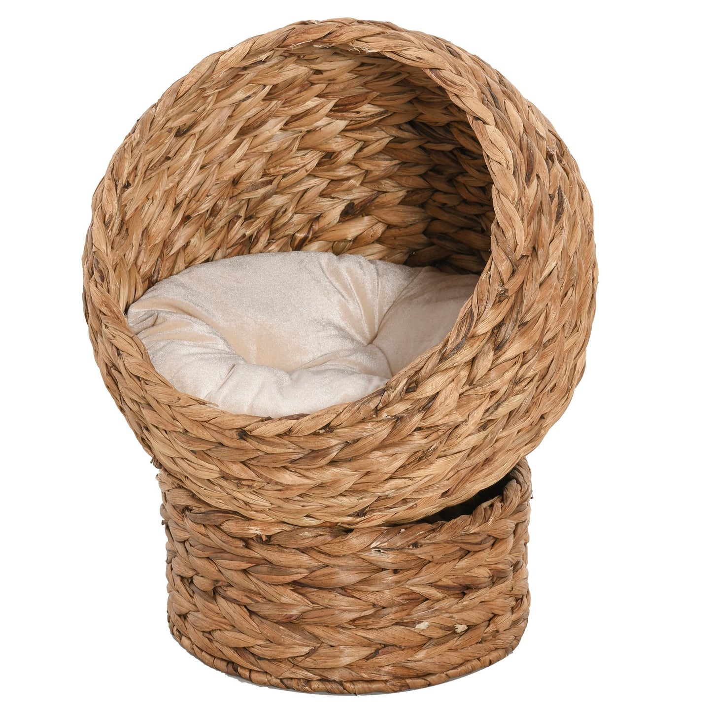 Handwoven Elevated Wicker Cat Bed with Egg Chair Basket Design