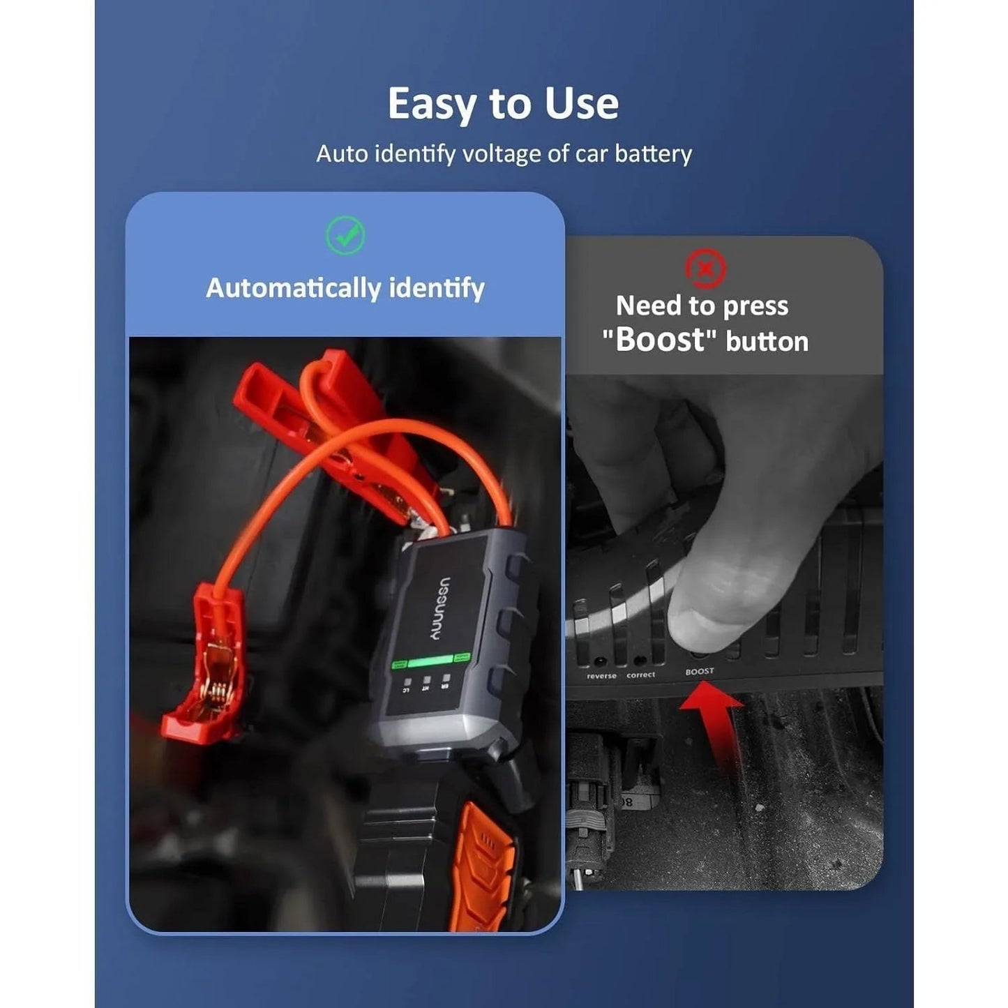 9000mah Jump Starter - 2000A Smart Car Battery Booster Pack with UltraSafe Lithium Battery, Portable Jump Box with LED Light/USB - Asmota