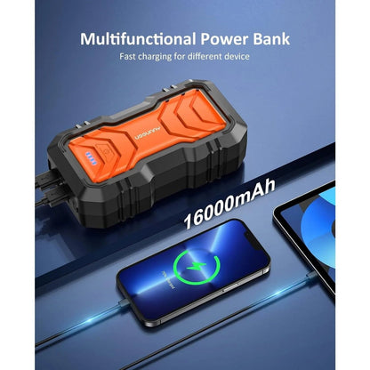 9000mah Jump Starter - 2000A Smart Car Battery Booster Pack with UltraSafe Lithium Battery, Portable Jump Box with LED Light/USB - Asmota