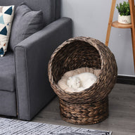 Handwoven Elevated Cat Bed with Rotating Basket and Cushion, Dark Gray