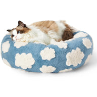 Lesure Round Jacquard Shaggy Plush Cat Bed with Anti Slip Bottom