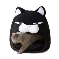 Cat House Bed with Enclosed Face Design & Litter Mat in Black, S & M