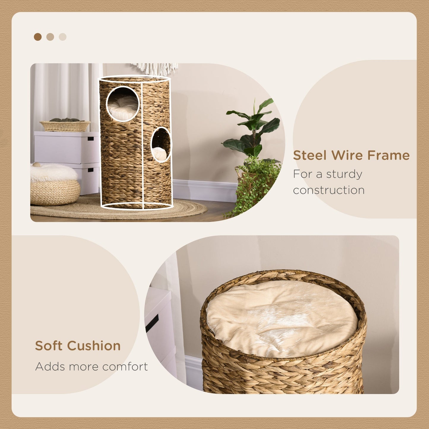 Elevated Brown Cat Bed with Three Hideaways and Plush Cushions