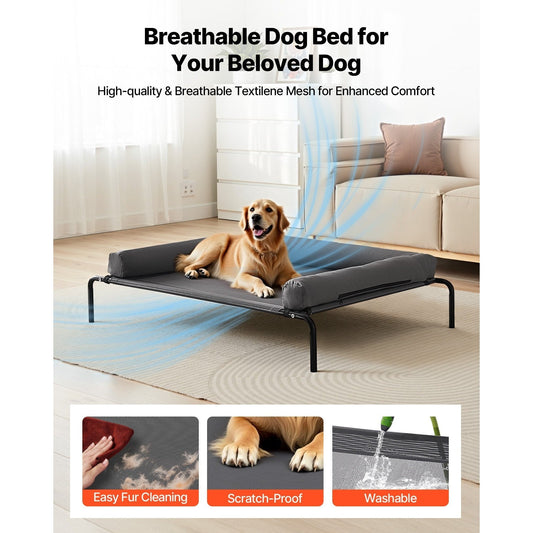Elevated Large Mesh Dog Bed with Pillow XL in Black