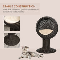 Elevated Rotatable Egg-Shaped Cat Bed with Woven Grass Cushion