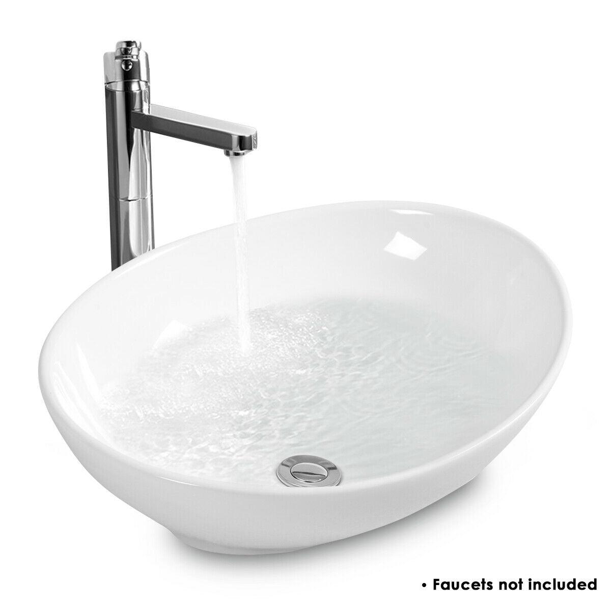 Oval Bathroom Basin Ceramic Vessel Sink - Color: White